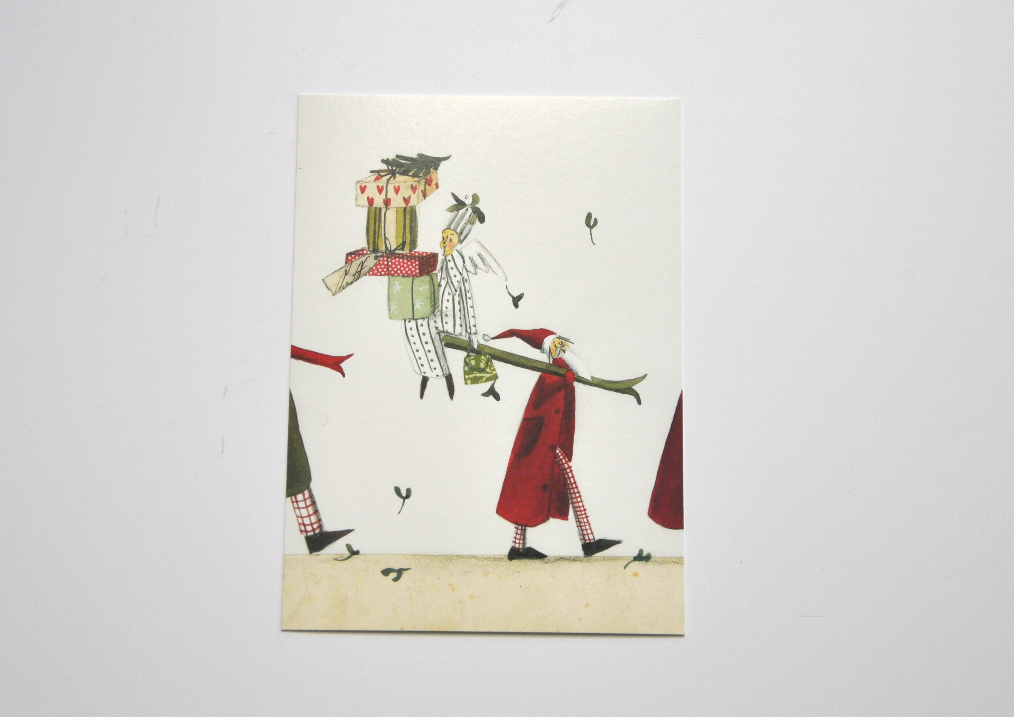 Weihnachtsmann und Ski - Postkarte