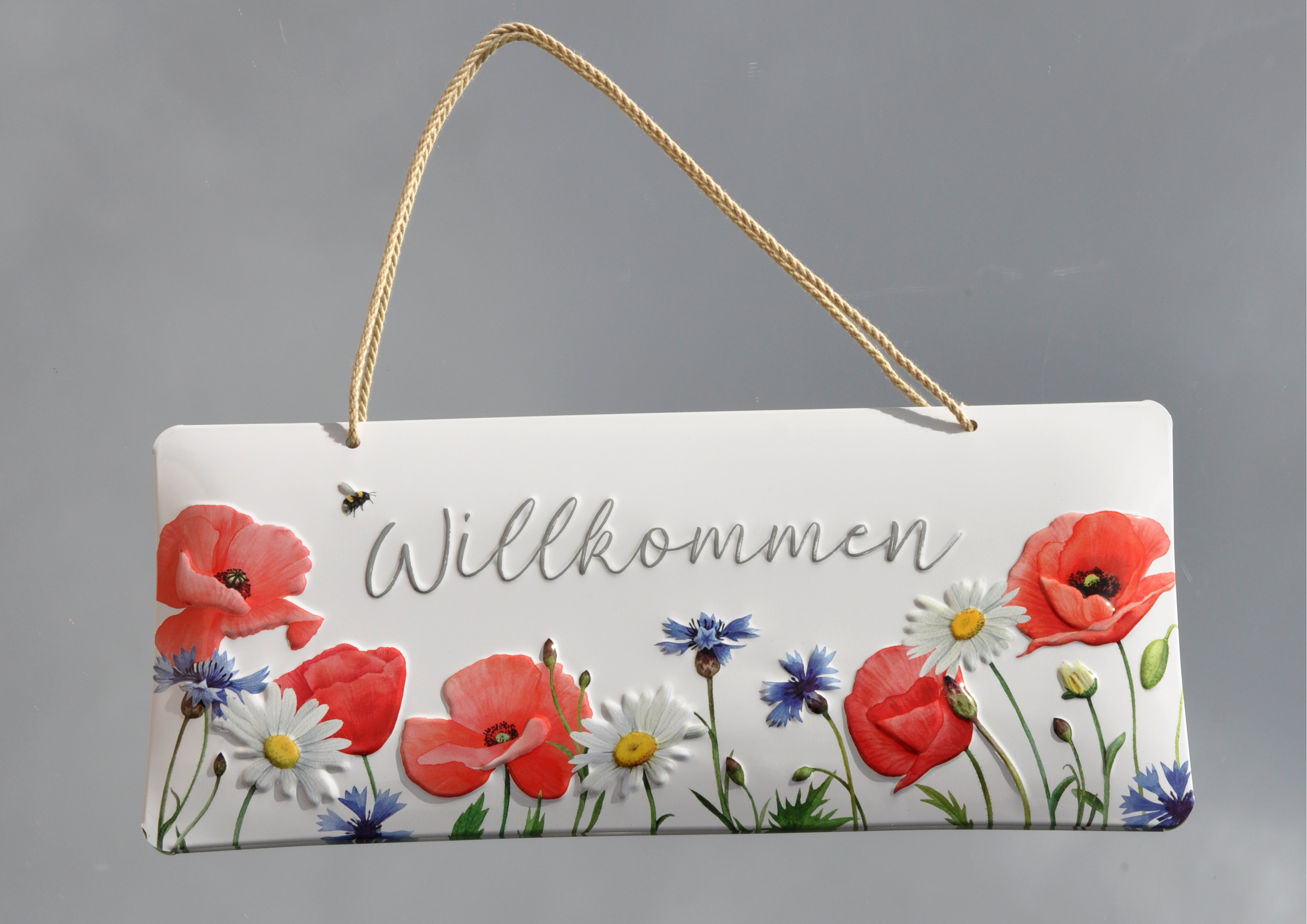 Feldblumen / Willkommen - geprägtes Schild aus Blech   