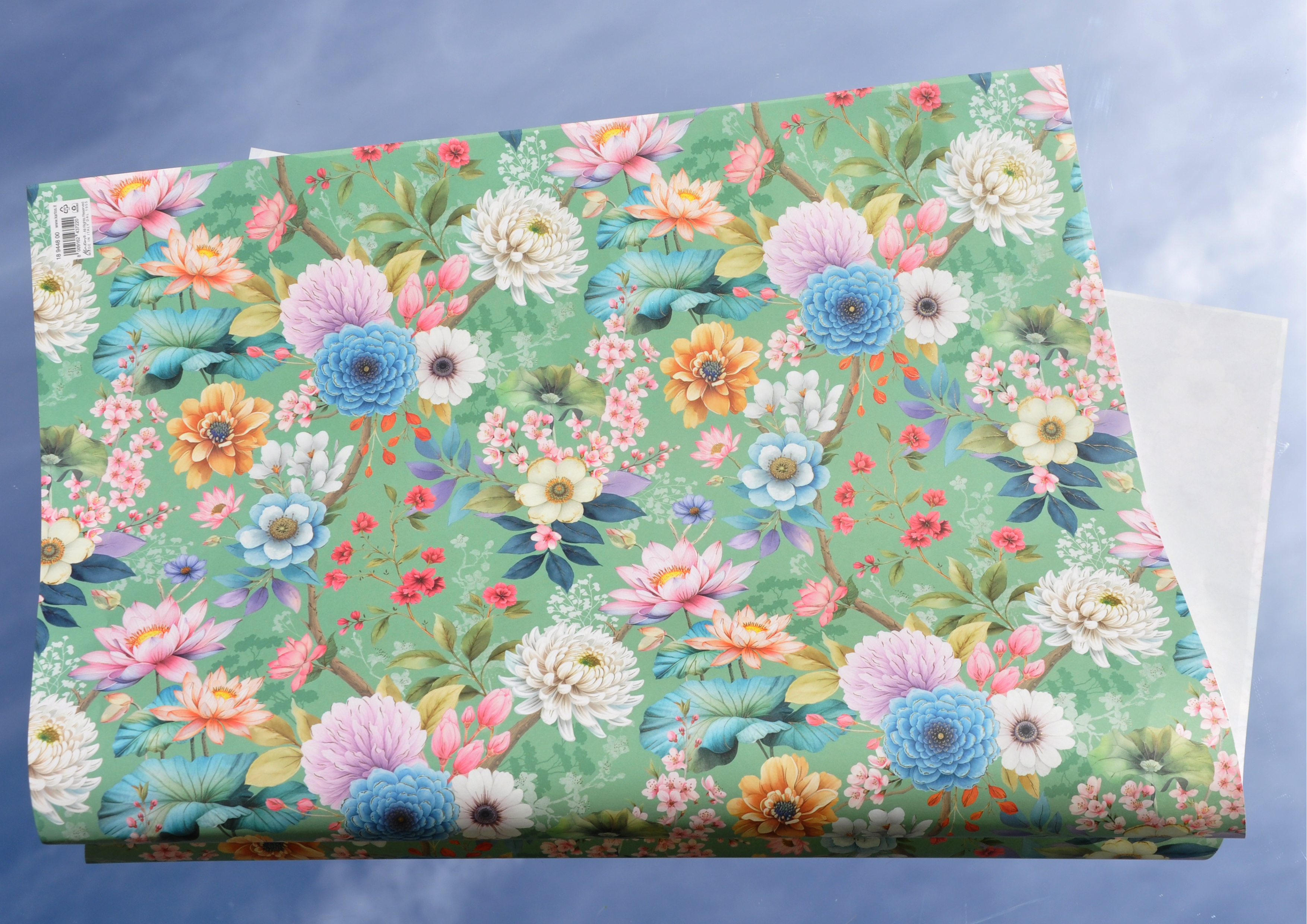 bunte Blüten - Geschenkpapier mit partiellem Golddruck