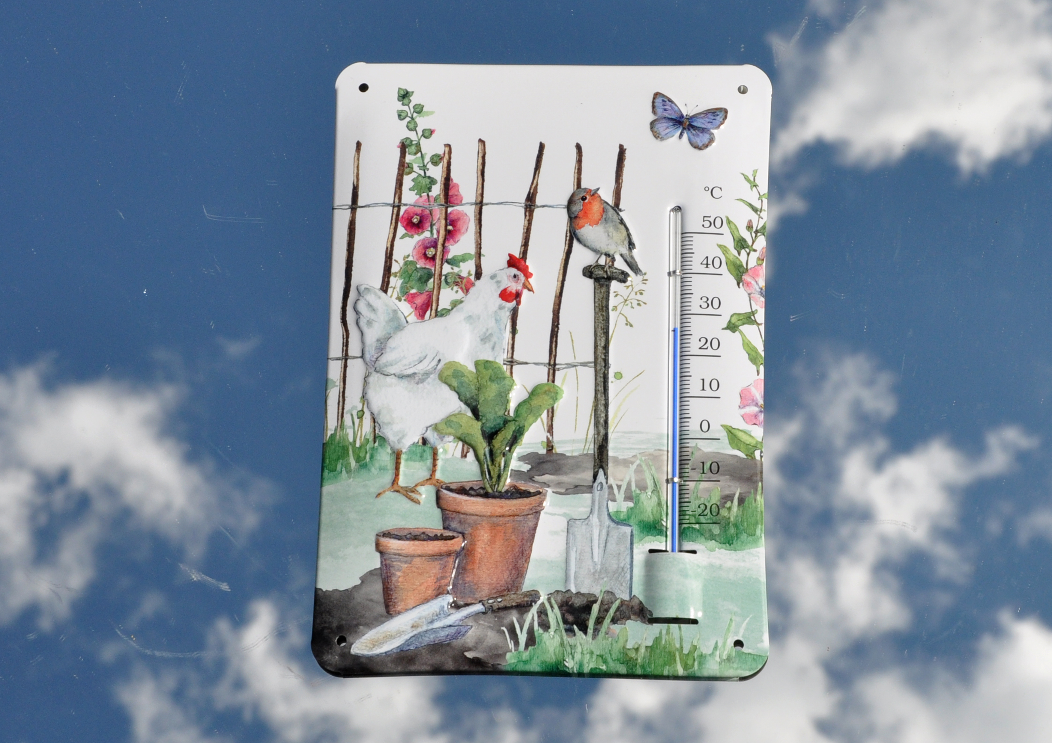 Garten - geprägtes Thermometer aus Blech 