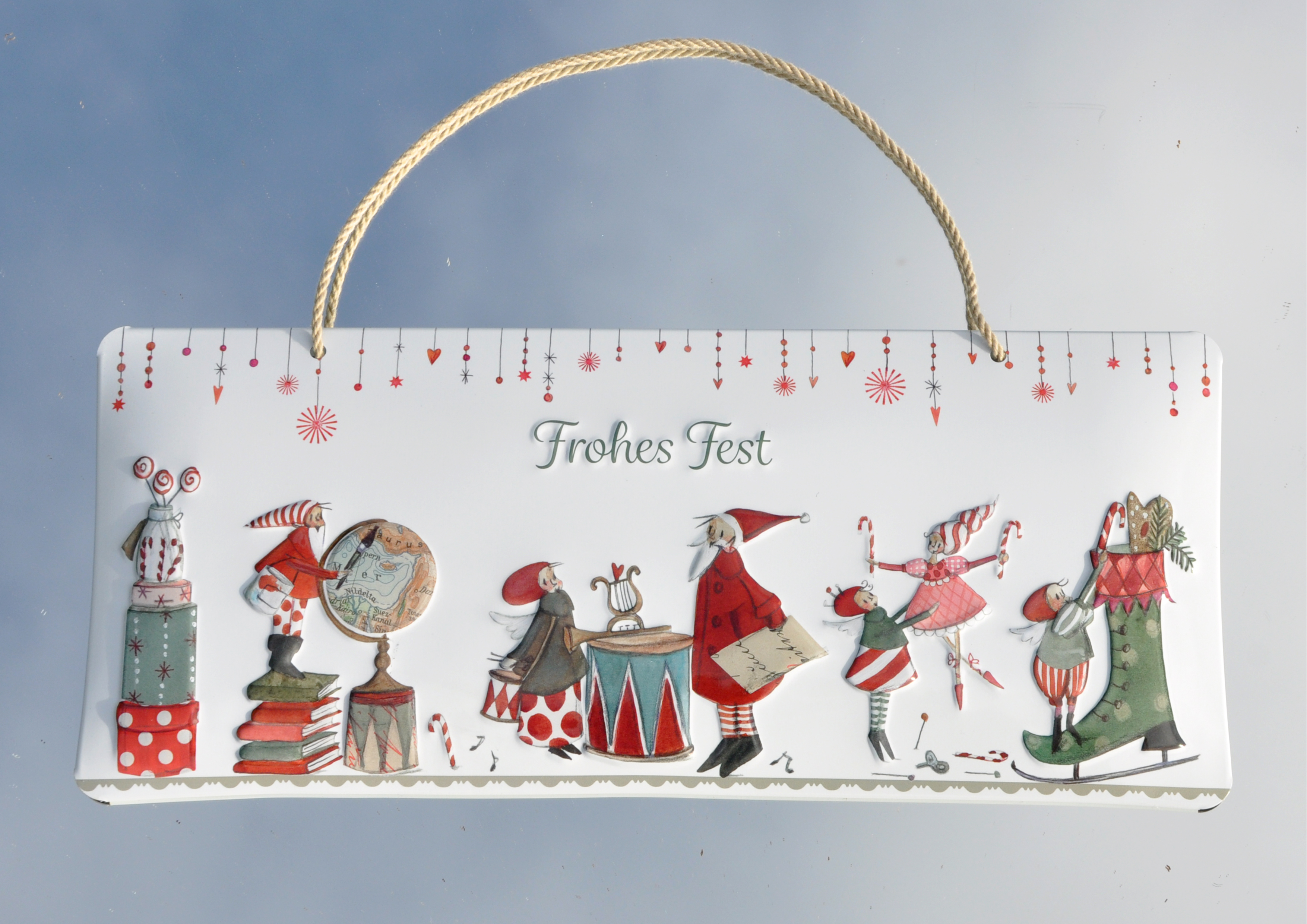 Weihnachtswerkstatt / Frohes Fest - geprägtes Schild aus Blech 