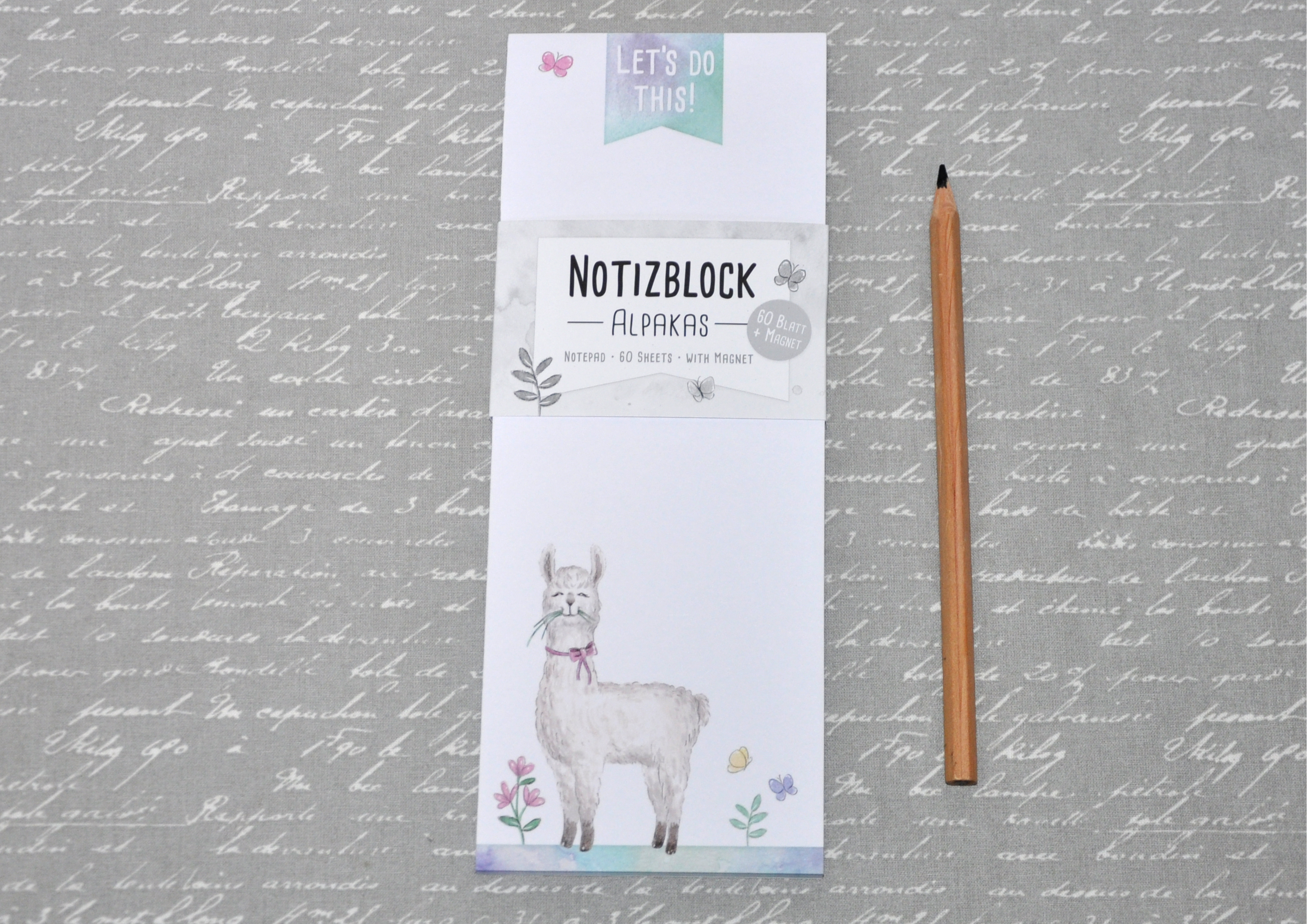 Alpaka - Notizblock mit Magnet auf der Rückseite 