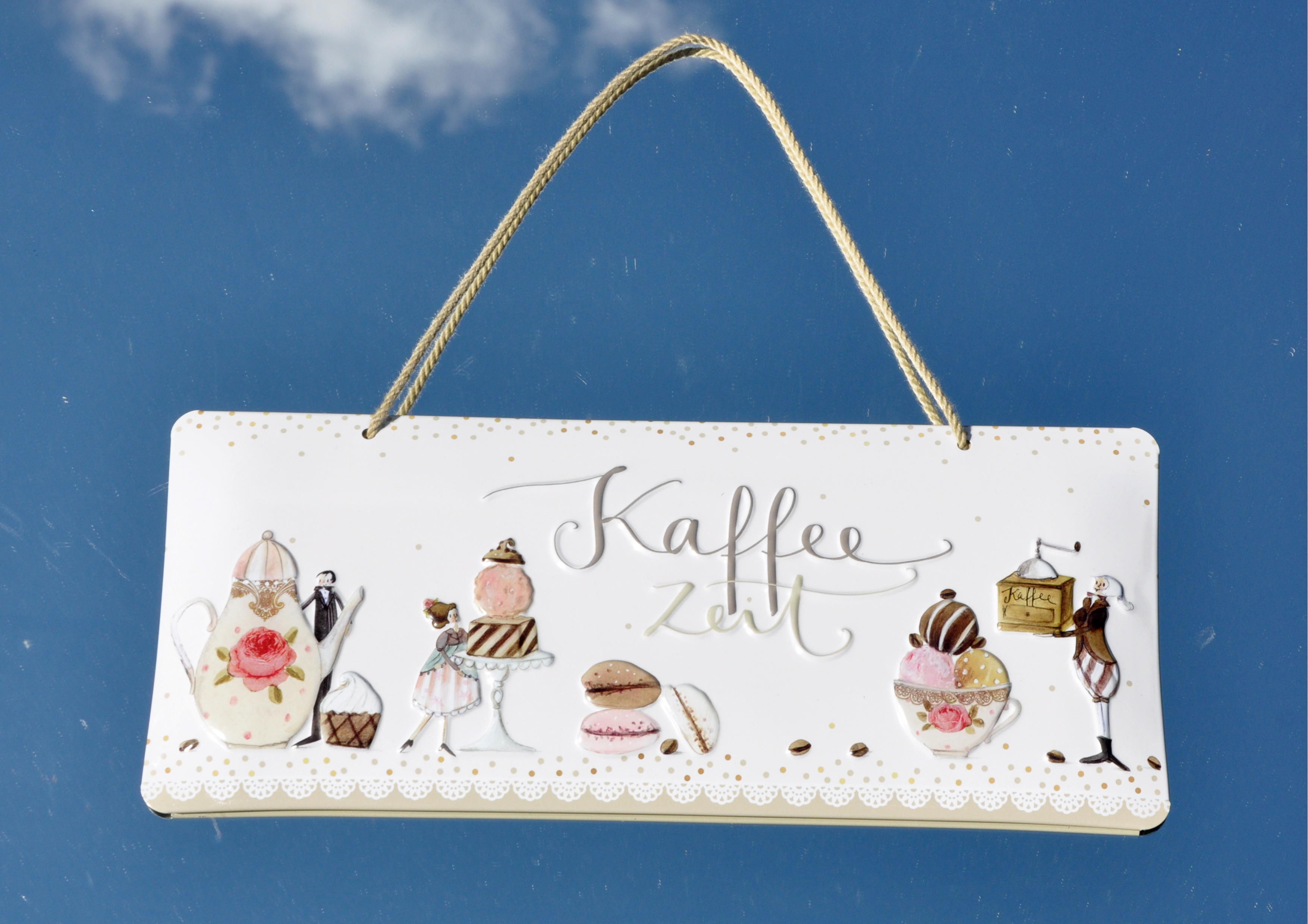 Kaffeezeit - geprägtes Schild aus Blech
