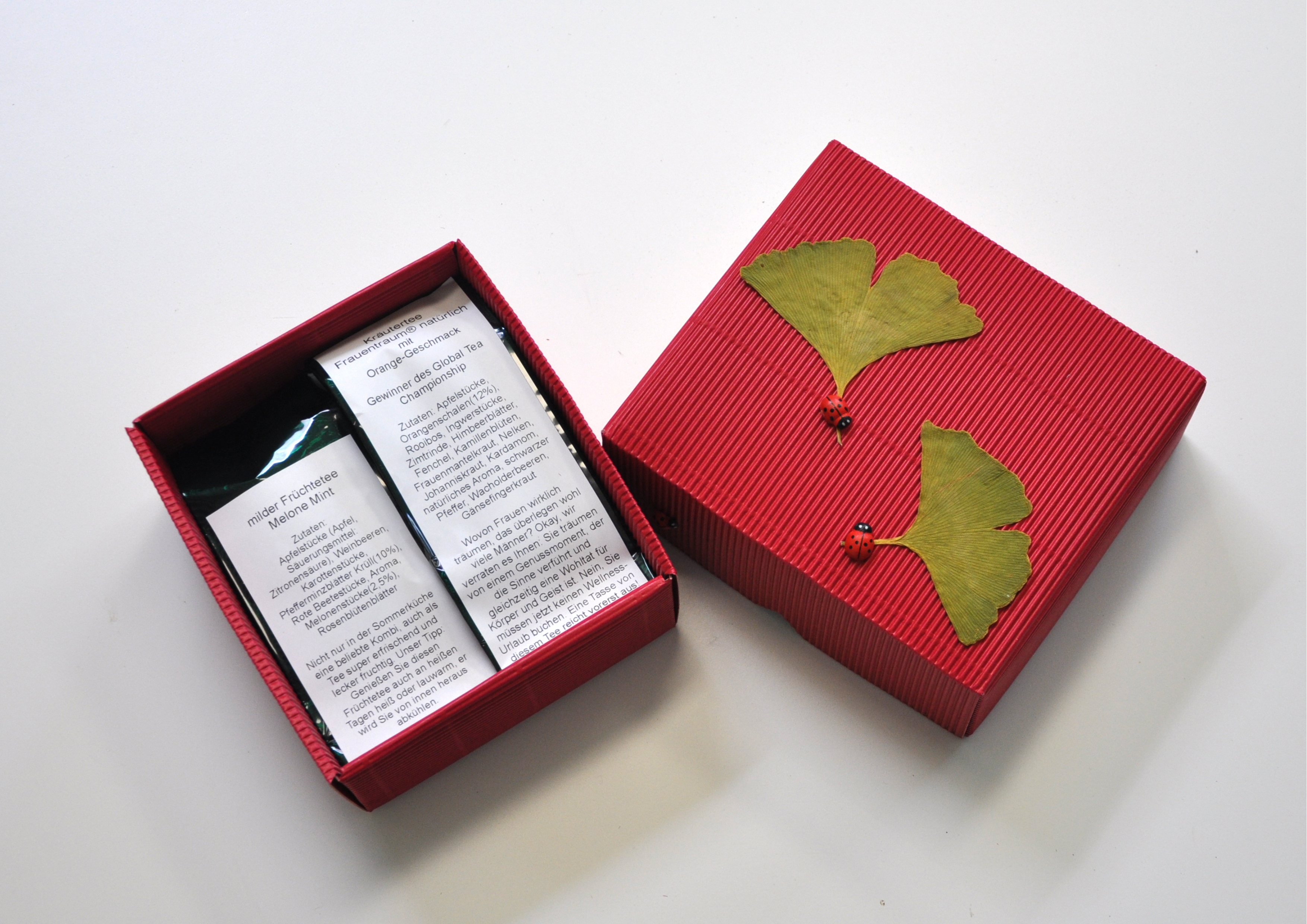 TG2404-2N3 Geschenkschachtel Ginkgo gefüllt mit Früchte- und Kräutertee