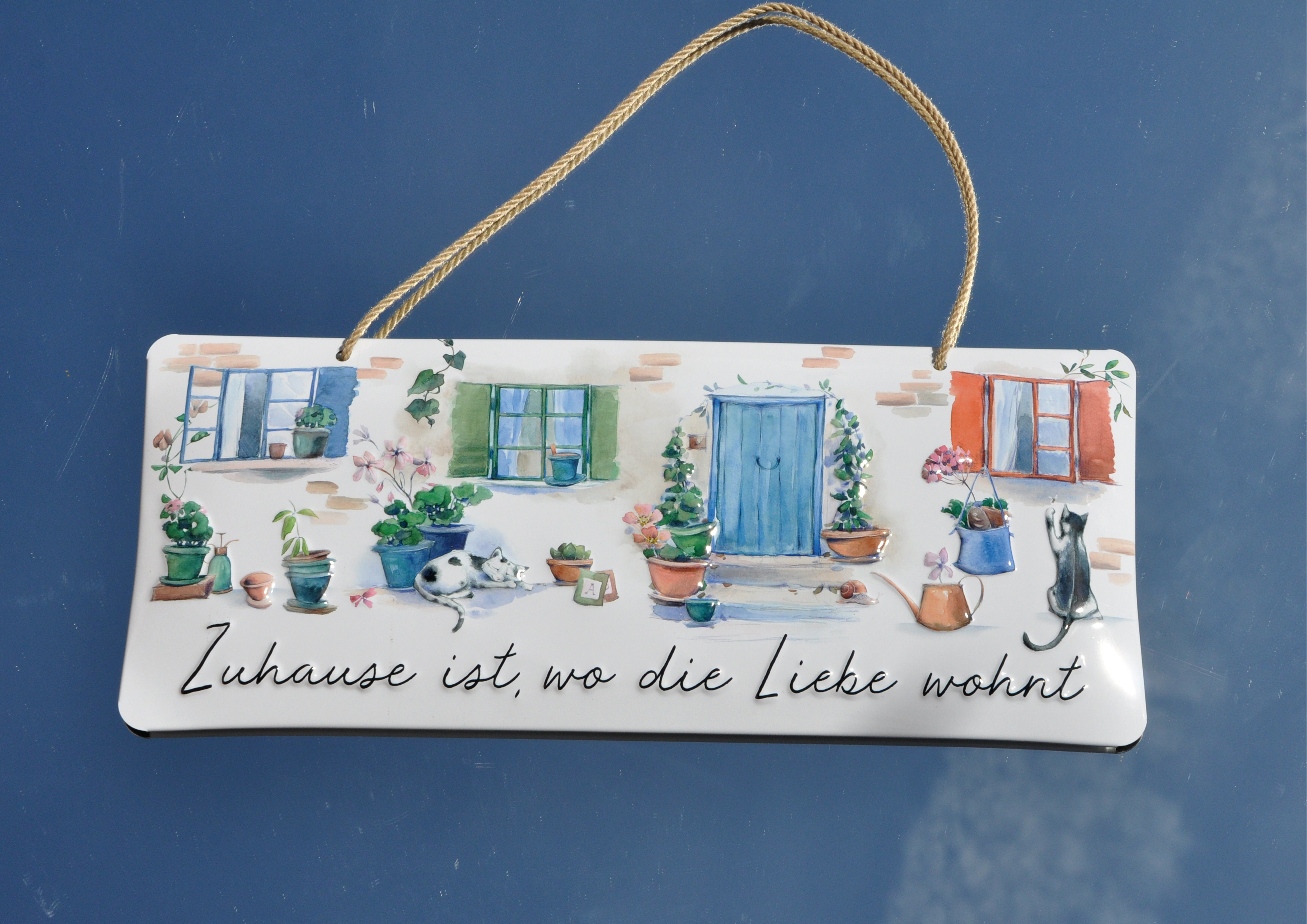 Katzen / Zu Hause ist, wo die Liebe wohnt - geprägtes Schild aus Blech 