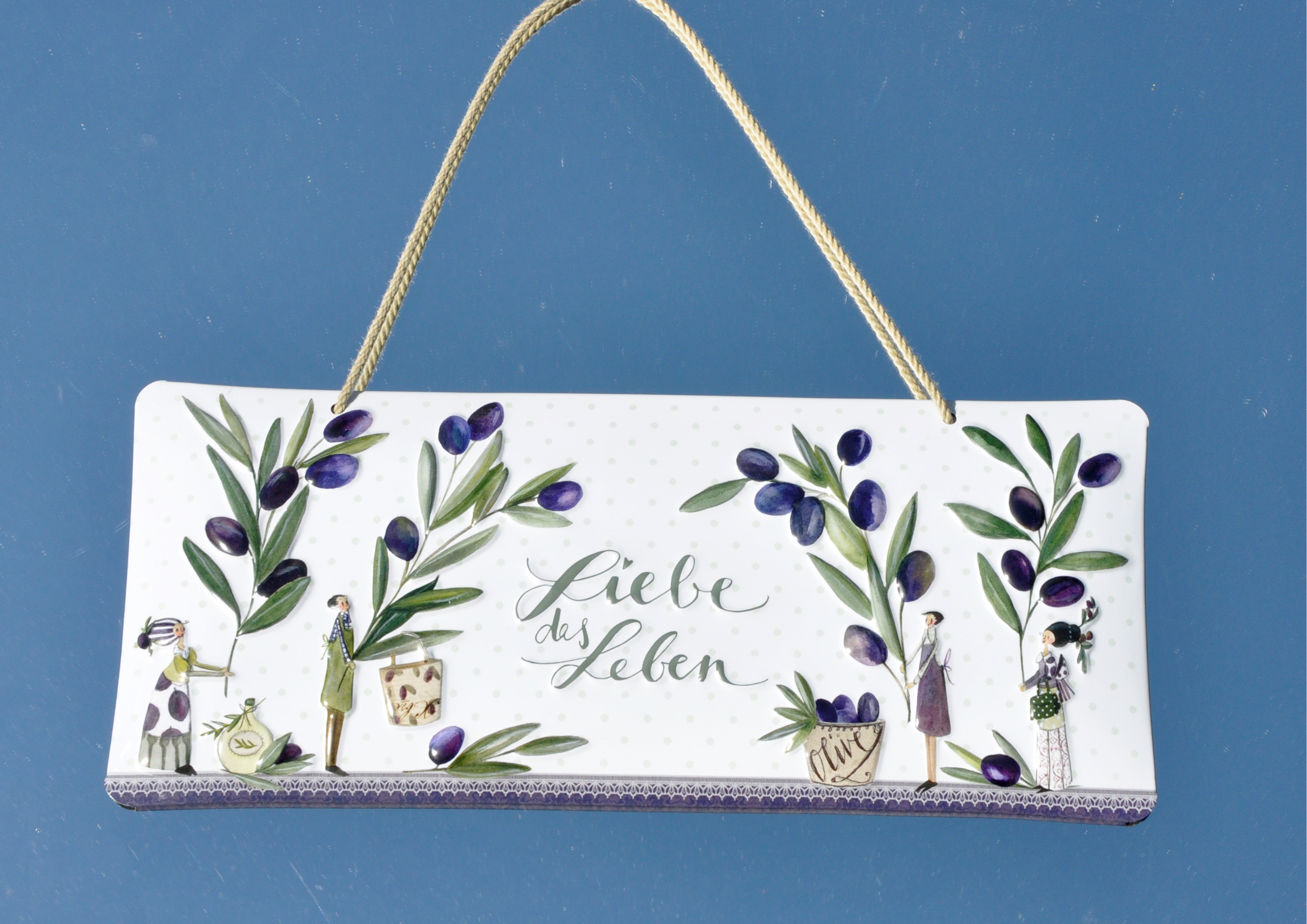BsOliveN3 Oliven / Liebe das Leben - geprägtes Schild aus Blech