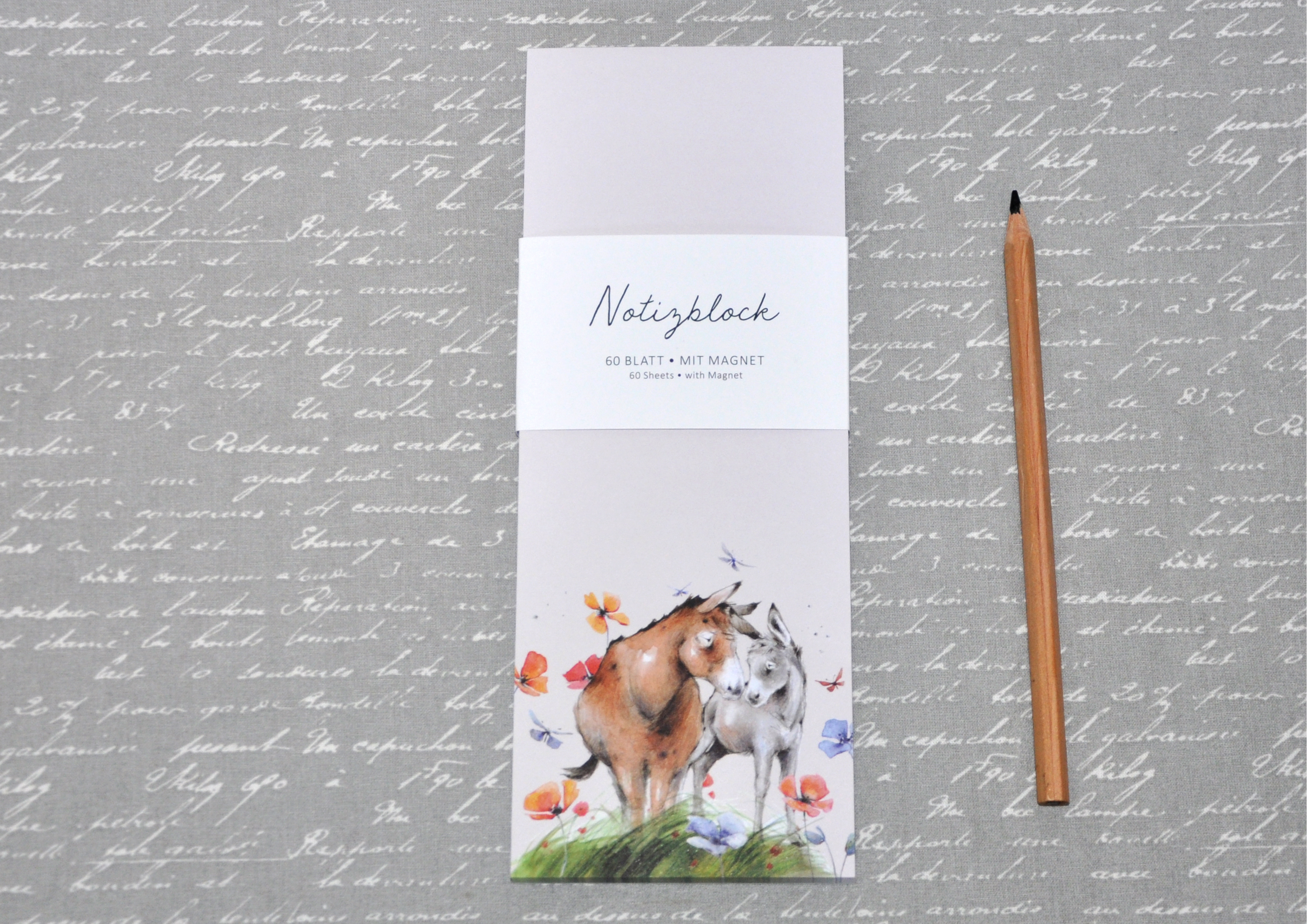 Kuschelfreunde / Esel - Notizblock mit Magnet auf der Rückseite 