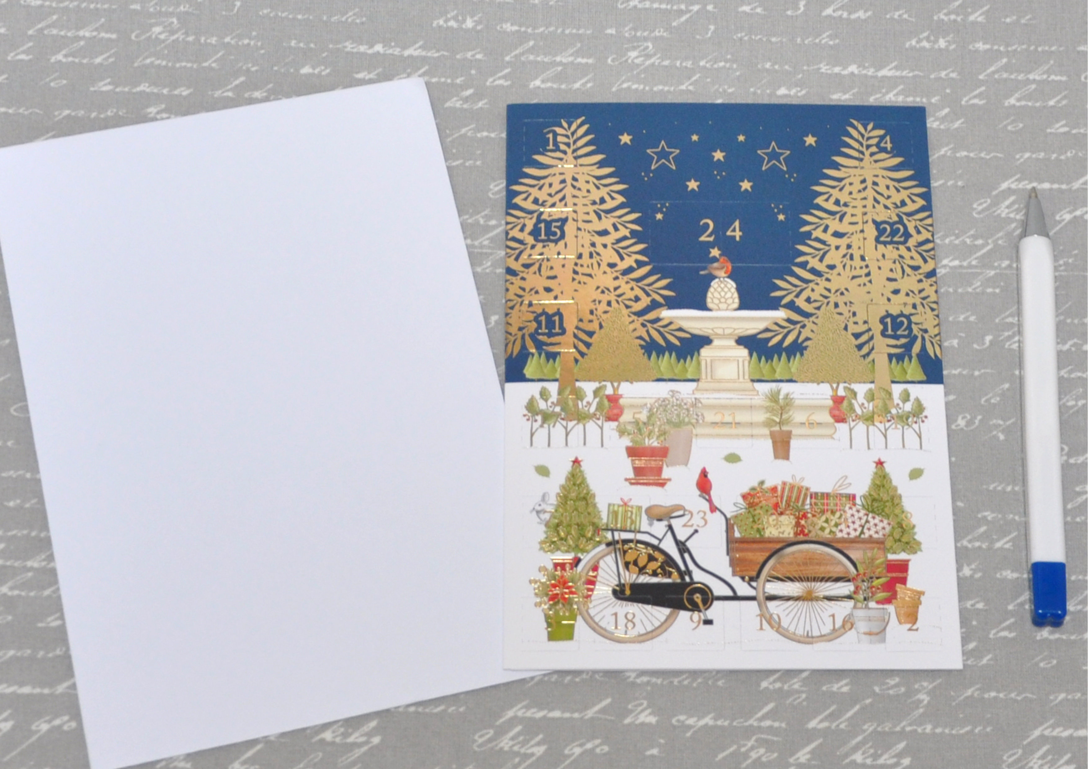 Fahrrad voller Geschenke - Adventskalenderkarte
