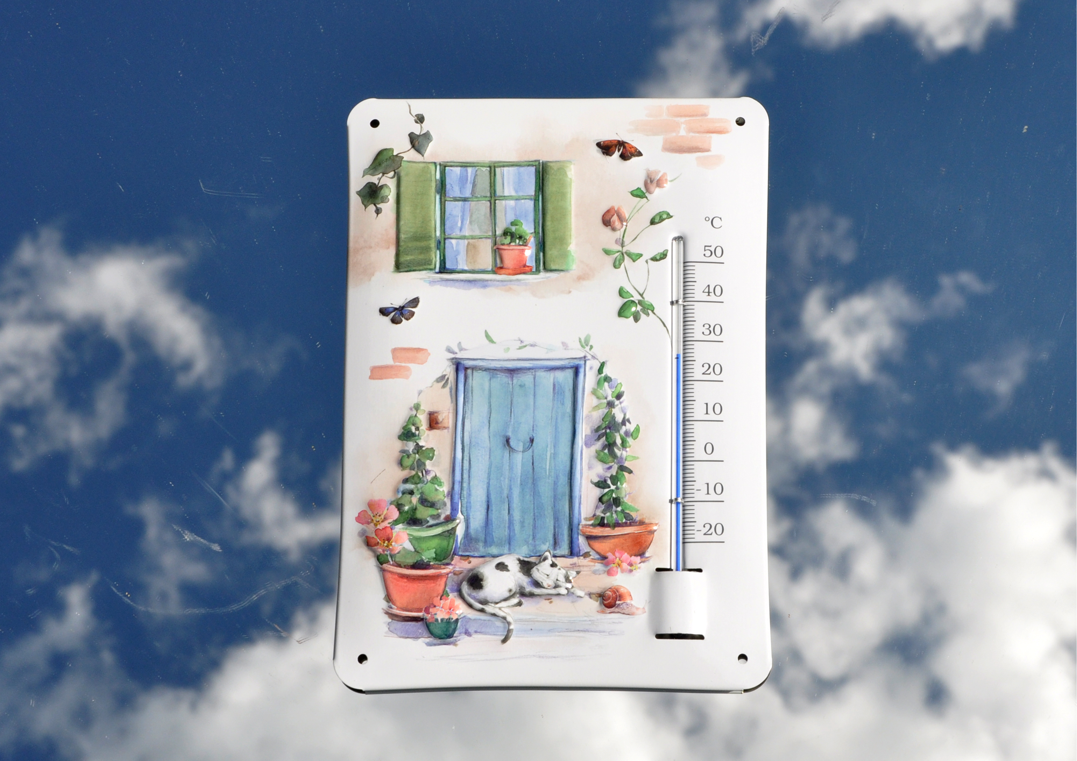Katzen / Landhaus- geprägtes Thermometer aus Blech  Kopie