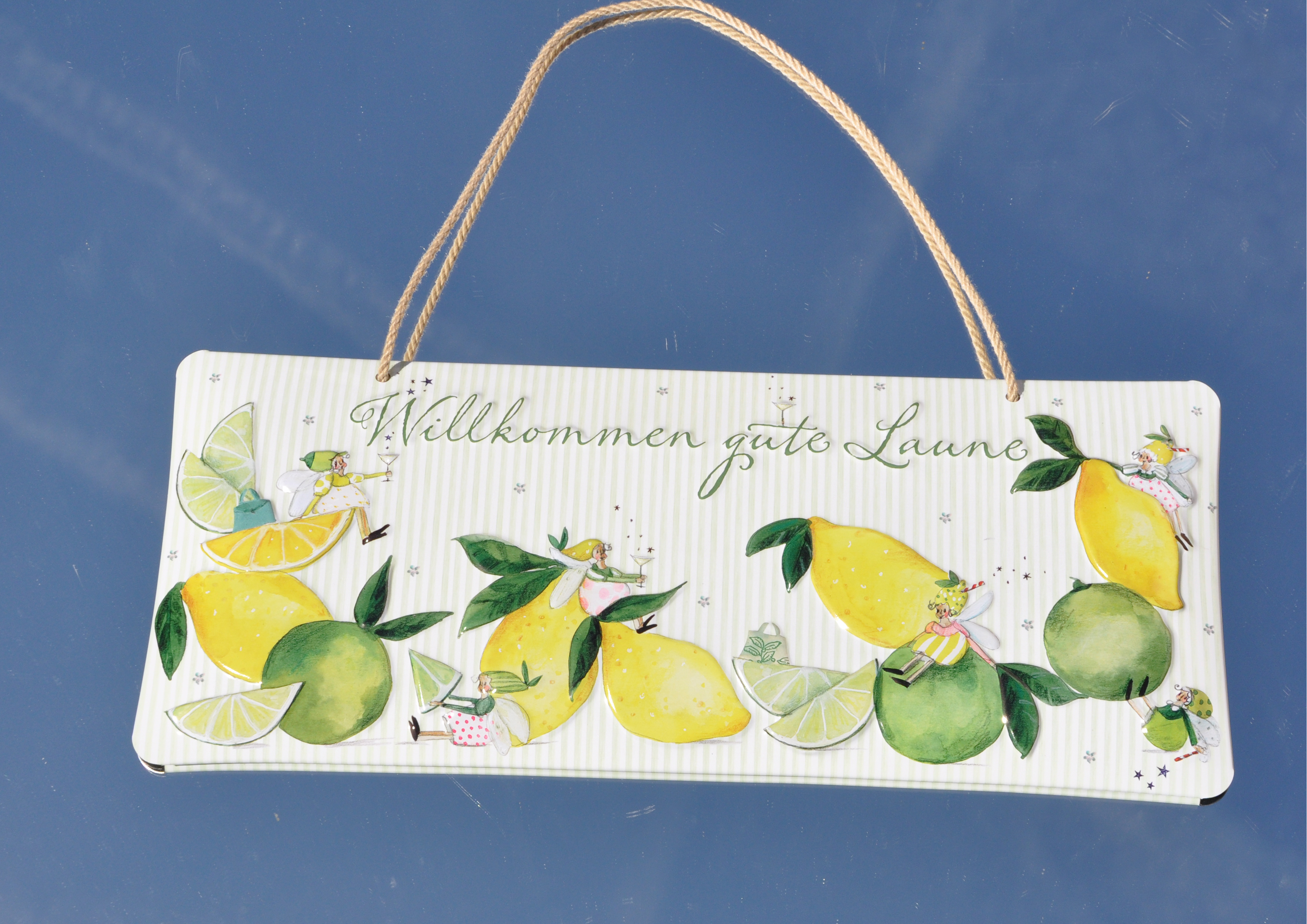Zitronen Fee - Willkommen gute Laune - geprägtes Schild aus Blech  