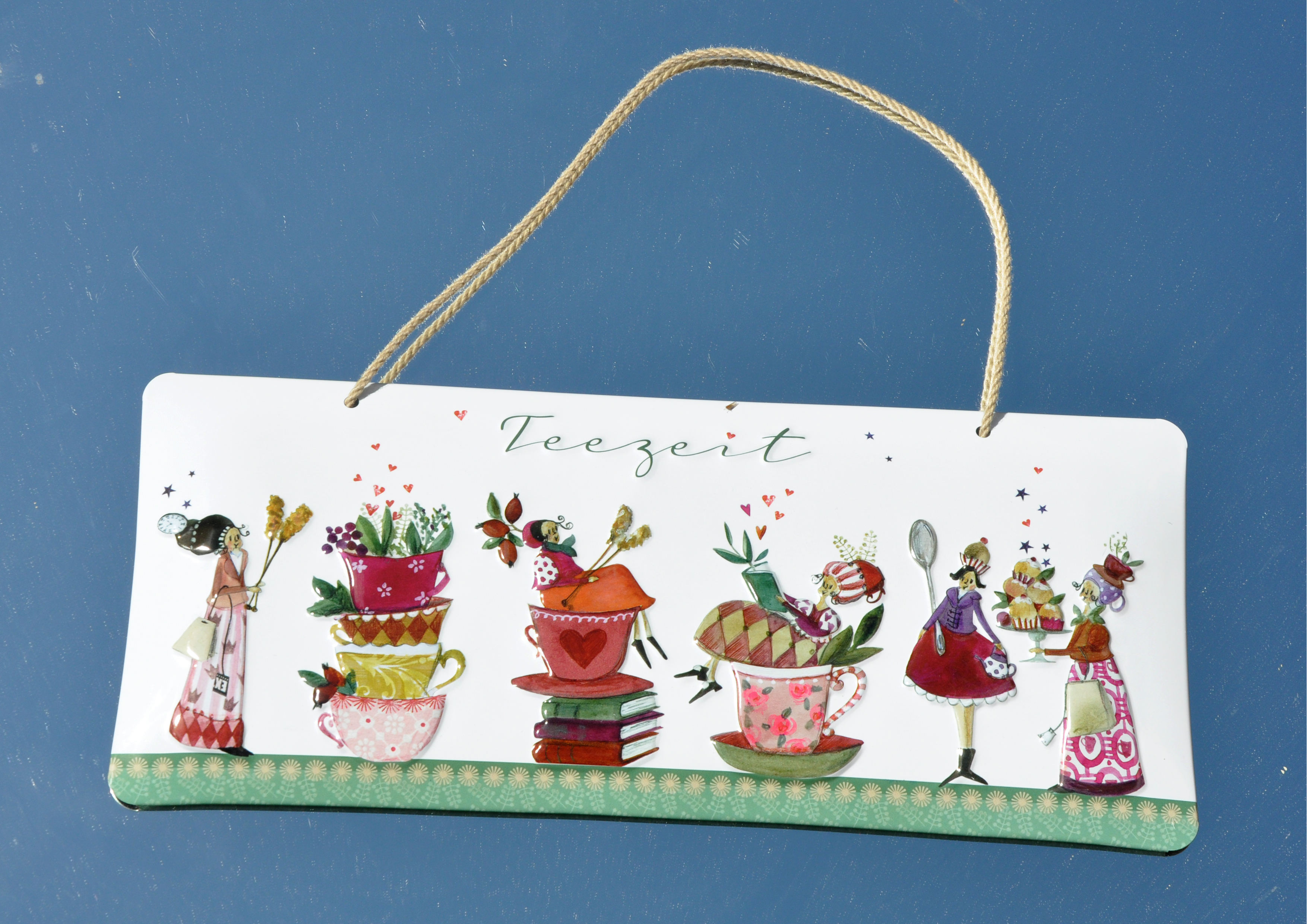Teezeit / Teatime - geprägtes Schild aus Blech