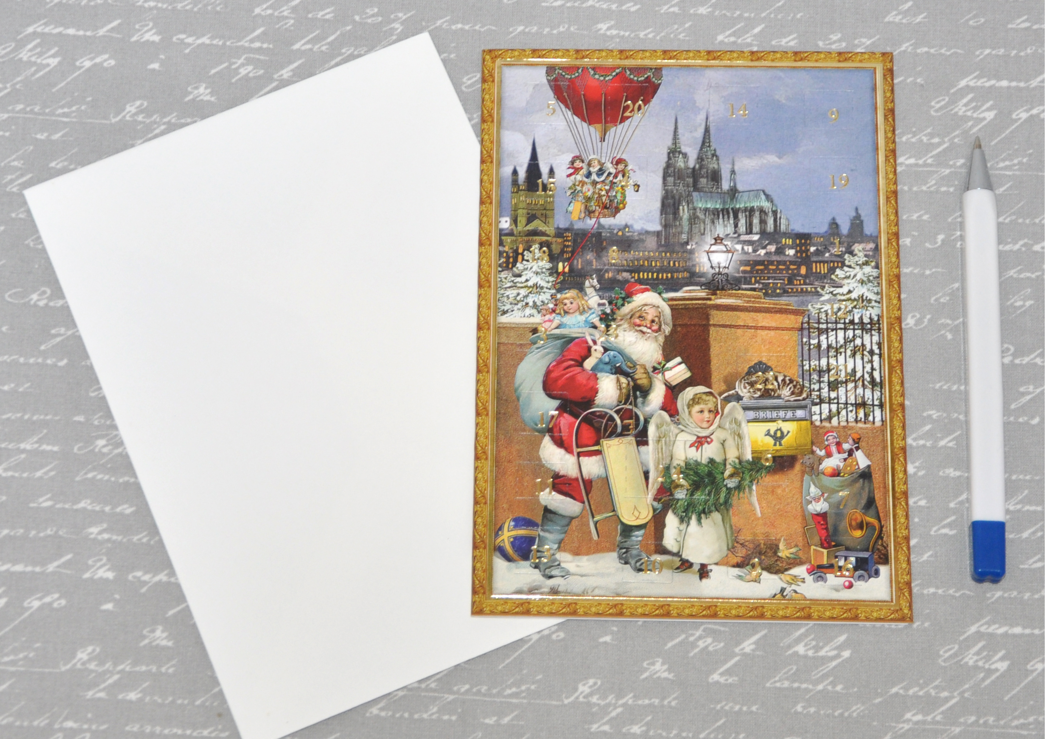 Weihnachtsmann und Engel in Köln- Adventskalenderkarte Nostalgie