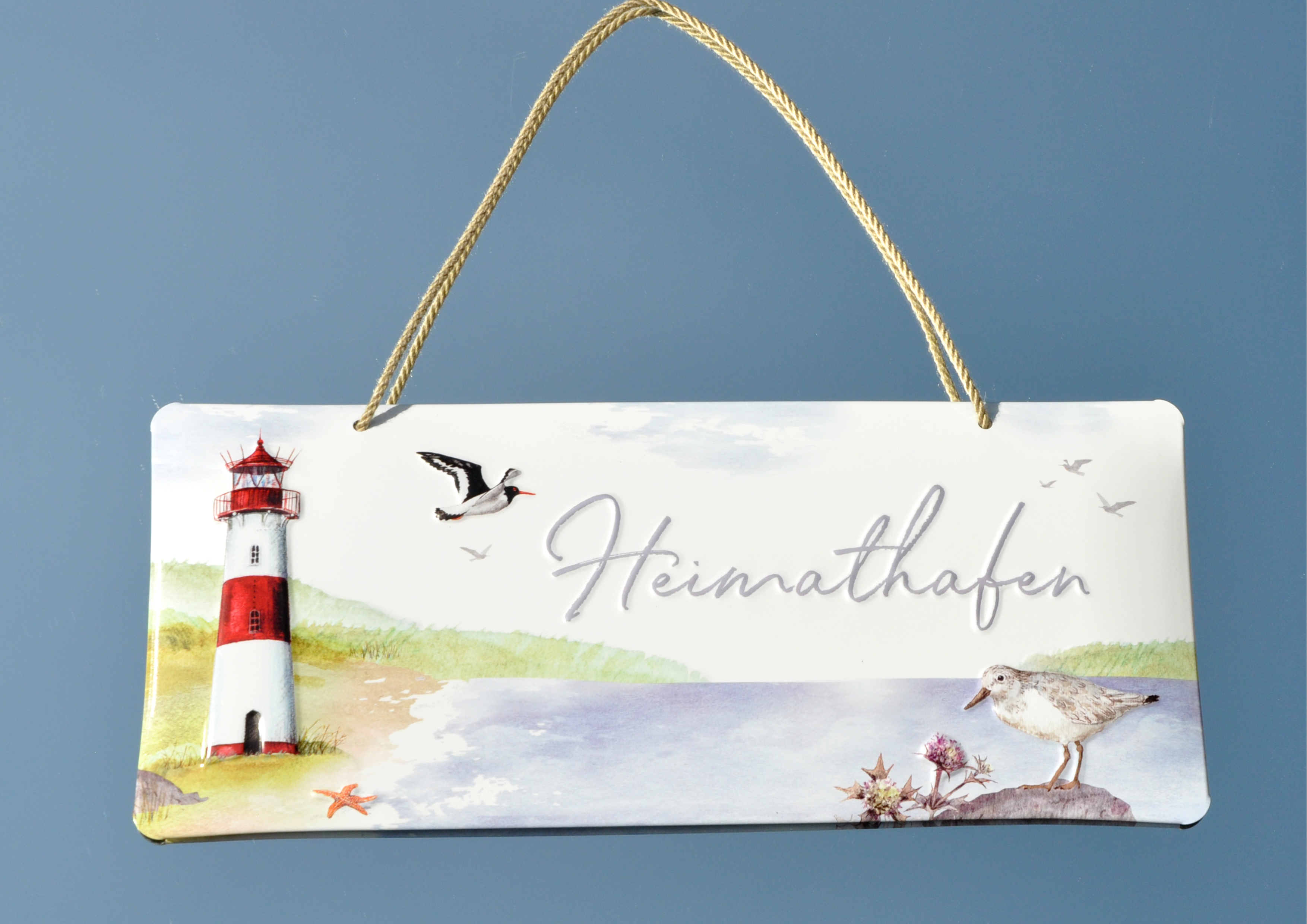 Leuchtturm / Heimathafen - geprägtes Schild aus Blech