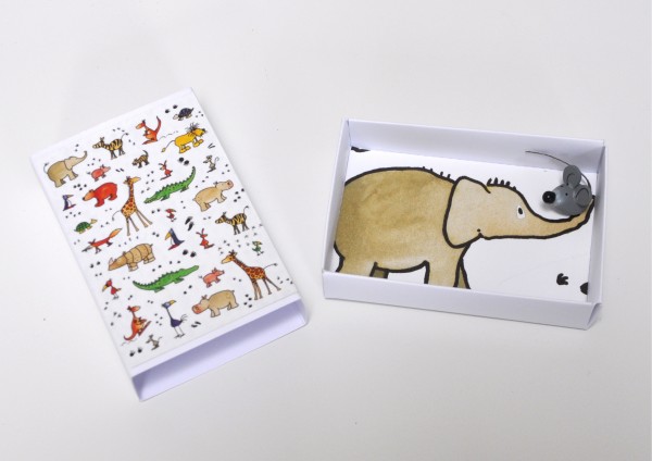 Tiere / Elefant mit Maus- Schachtel für Kinder Geschenkschachtel - Schiebeschachtel