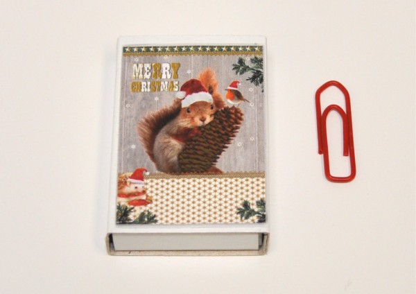 Eichhörnchen mit Weihnachtsmütze Nostalgie- Mini-Geschenkschachtel