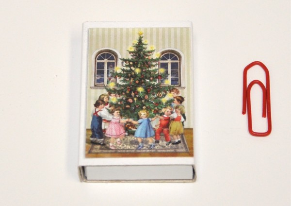 tanzende Kinder am Weihnachtsbaum Nostalgie- Mini-Geschenkschachtel