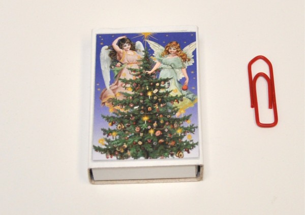 Zwei Engel am Weihnachtsbaum Nostalgie- Mini-Geschenkschachtel