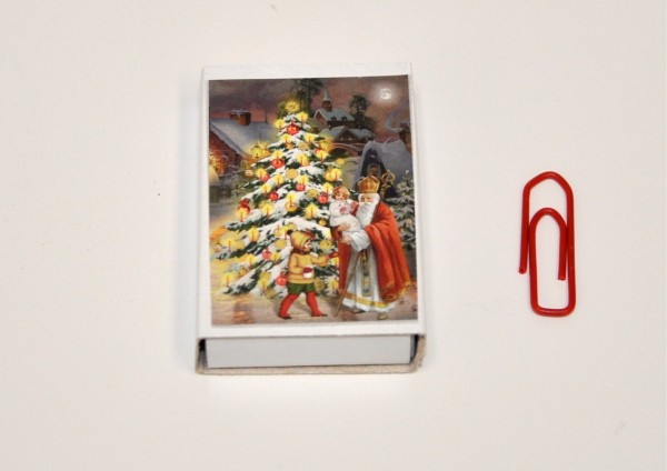 Weihnachtsmann + geschmückter Tannenbaum Nostalgie- Mini-Geschenkschachtel