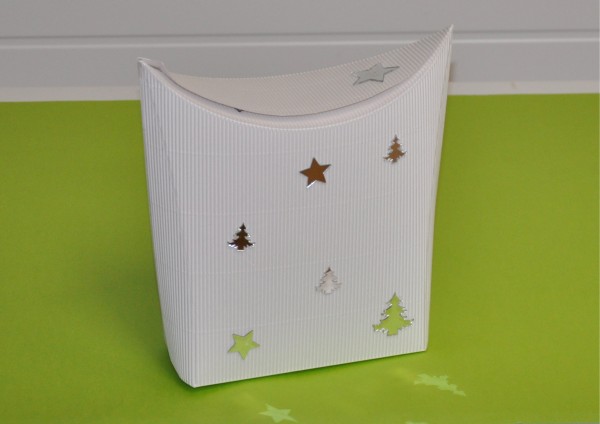 Sternenglanz - Standtasche aus Wellpappe - WEISS - Geschenkverpackung
