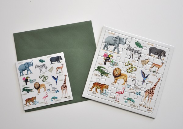 Wildtiere - Puzzlekarte mit Umschlag