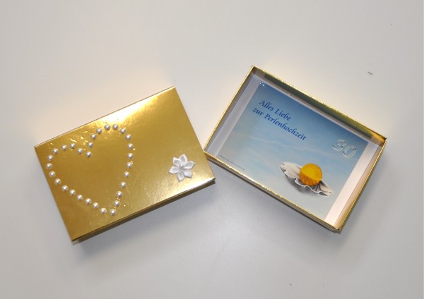 30. Hochzeitstag - Perlenhochzeit - Geschenkschachtel - gold mit Perlenherz