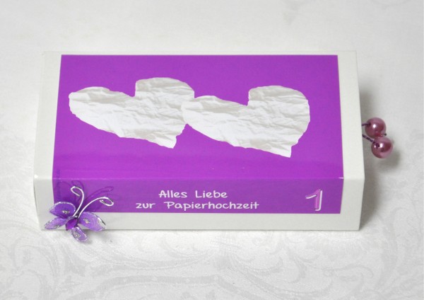 1. Hochzeitstag Papierhochzeit - Geschenkschachtel weiß / pink