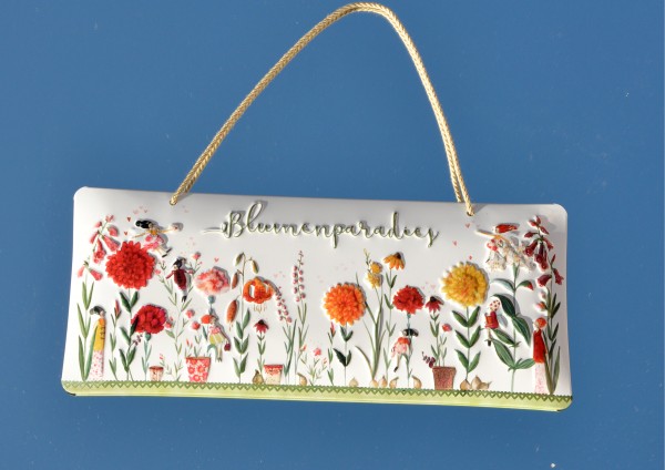 Blumenparadies - geprägtes Schild aus Blech