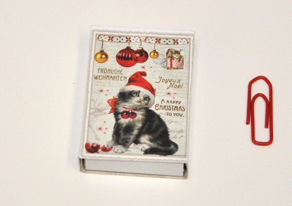 Weihnachtskatze Nostalgie- Mini-Geschenkschachtel