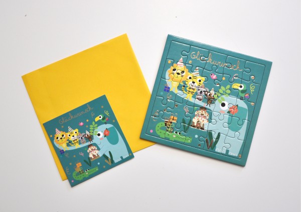 Glückwunsch / Tiere - Puzzlekarte mit Umschlag