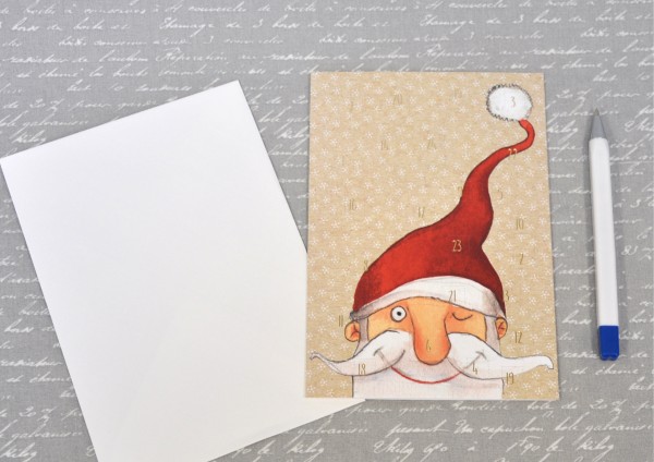 zwinkernder Weihnachtsmann - Adventskalenderkarte