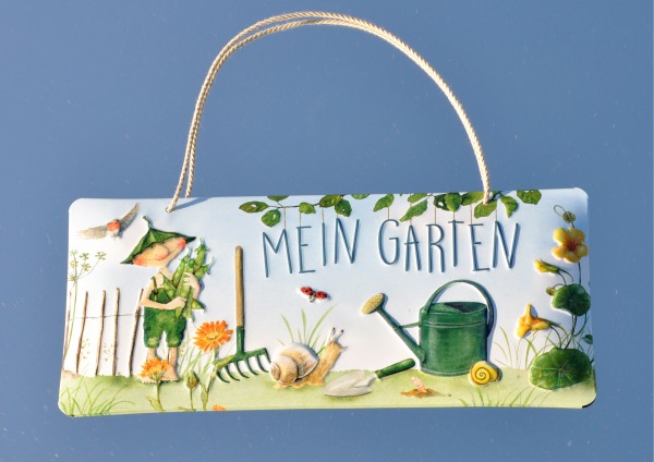 Giesbert der Regentonnenwicht / Mein Garten - geprägtes Schild aus Blech